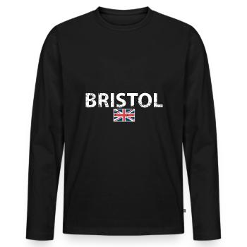 Bristol UK Vintage British Flag British - Men's Premium Organic Long Sleeve Shirt - black - Front - Nico (187cm)