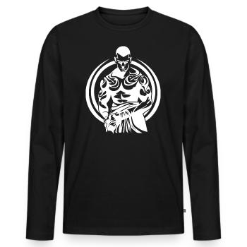 Tribal Boxer / Fighter Logo Tattoo Design - T-shirt manches longues Premium bio Homme - noir - Devant - Nico (187cm)