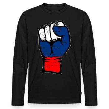 Poing de drapeau de la Russie utilisé - T-shirt manches longues Premium bio Homme - noir - Devant - Nico (187cm)