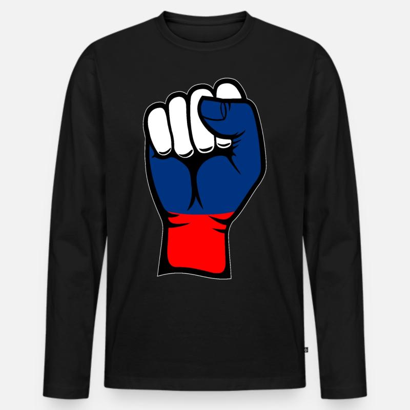 Russland Flagge Faust - Männer Premium Bio Langarmshirt - Schwarz
