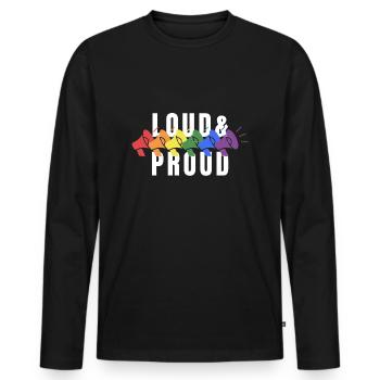 PRIDE Loud and PROUD white - Männer Premium Bio Langarmshirt - Schwarz - Vorne - Nico (187cm)
