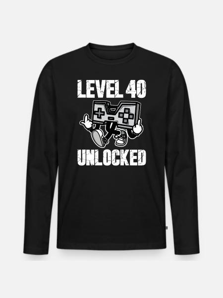 40 födelsedagsnivå 40 olåst årsdag 40 år - Ekologisk långärmad premium-T-shirt herr - svart