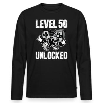 50 Birthday Level 50 Unlocked Anniversary 50 Years - Men's Premium Organic Long Sleeve Shirt - black - Front - Nico (187cm)