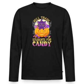 Un enseignant échangera des élèves contre candy Halloween - T-shirt manches longues Premium bio Homme - noir - Devant - Nico (187cm)