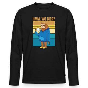 Hmm, wo Bier Bürohumor Faultier Bier - Männer Premium Bio Langarmshirt - Schwarz - Vorne - Nico (187cm)