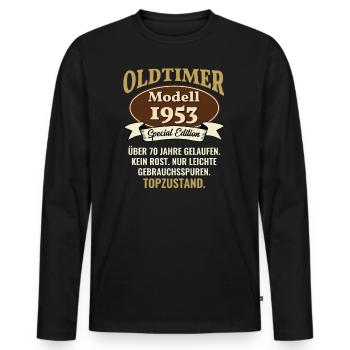 70 years oldtimer model 1953 70th birthday - Men's Premium Organic Long Sleeve Shirt - black - Front - Nico (187cm)