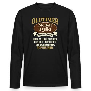 42 Jahre Oldtimer Modell 1981 42. Geburtstag - Männer Premium Bio Langarmshirt - Schwarz - Vorne - Nico (187cm)
