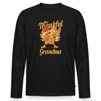 One Thankful Grandma Turkey Family Matching Funny - Men's Premium Organic Long Sleeve Shirt - black - Front - Nico (187cm)