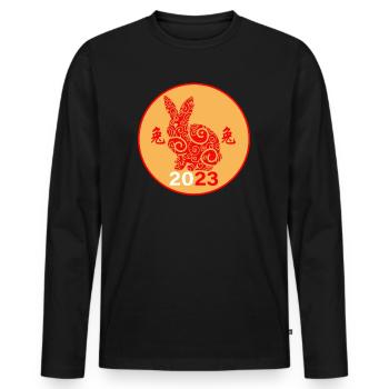 Nouvel An 2023 Lapin du zodiaque chinois - T-shirt manches longues Premium bio Homme - noir - Devant - Nico (187cm)