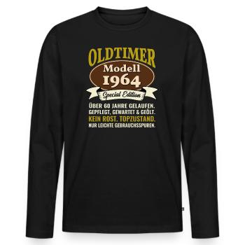 60. Geburtstag Oldtimer Modell 1964 60 Jahre - Männer Premium Bio Langarmshirt - Schwarz - Vorne - Nico (187cm)