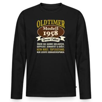 66. Geburtstag Oldtimer Modell 1958 66 Jahre - Männer Premium Bio Langarmshirt - Schwarz - Vorne - Nico (187cm)