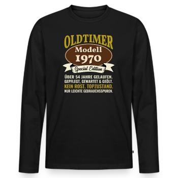 54. Geburtstag Oldtimer Modell 1970 54 Jahre - Männer Premium Bio Langarmshirt - Schwarz - Vorne - Nico (187cm)