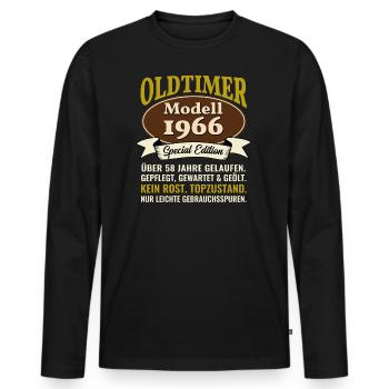 58. Geburtstag Oldtimer Modell 1966 58 Jahre - Männer Premium Bio Langarmshirt - Schwarz - Vorne - Nico (187cm)