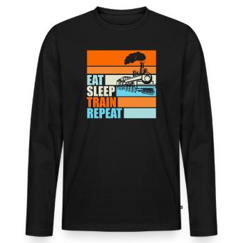 Railwaymen Vintage Men Gift Eat Sleep - Men's Premium Organic Long Sleeve Shirt - black - Front - Nico (187cm)