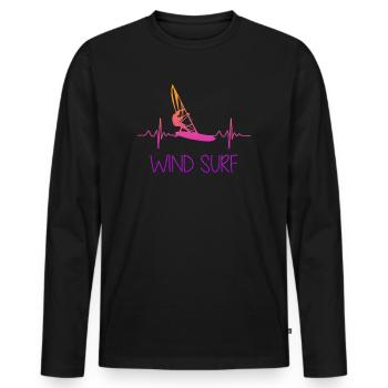 Windsurfer Frauen Geschenk Herzschlag Herz - Männer Premium Bio Langarmshirt - Schwarz - Vorne - Nico (187cm)