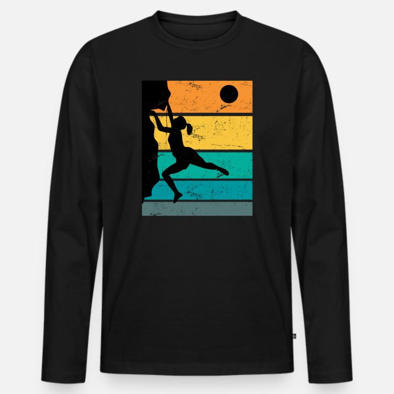 Retro Boulder Felsklettern Freiklettern - Männer Premium Bio Langarmshirt - Schwarz