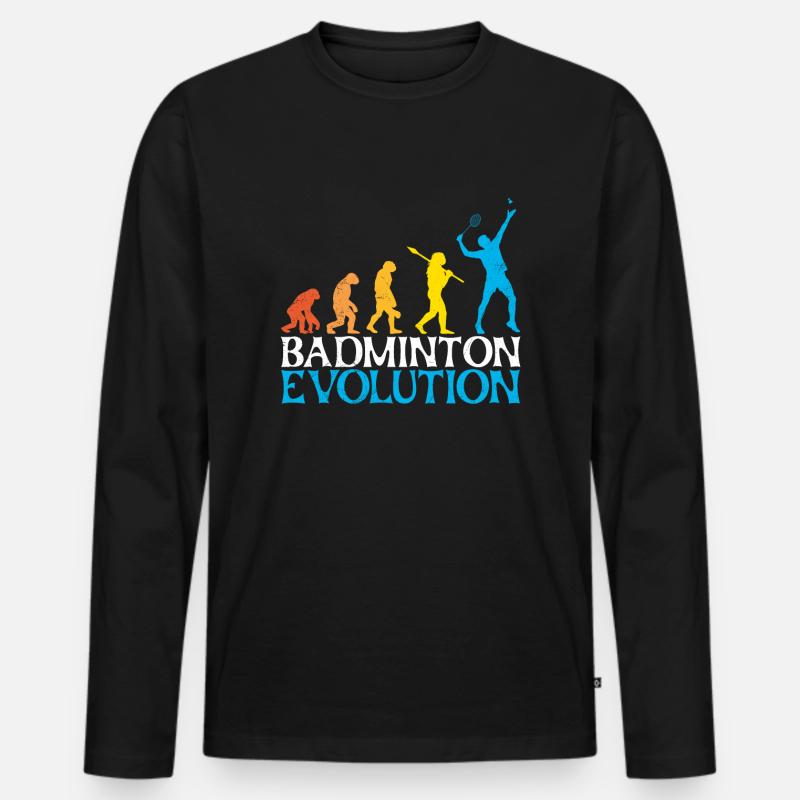 Badminton Evolution Affe Badmintonspieler - Männer Premium Bio Langarmshirt - Schwarz