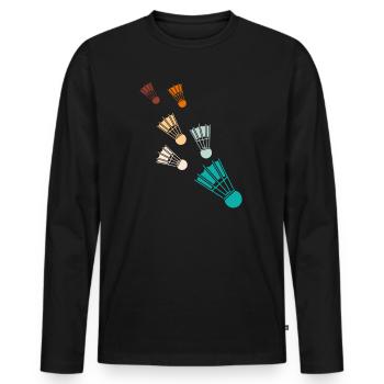 Retro Badminton Federbälle Shuttlecocks - Männer Premium Bio Langarmshirt - Schwarz - Vorne - Nico (187cm)