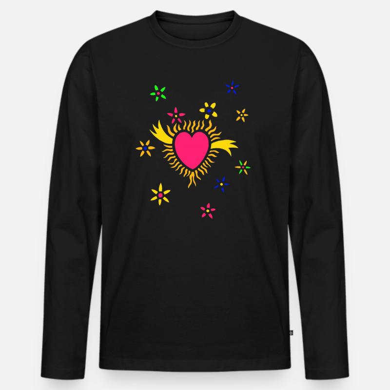 Rote Herz - Männer Premium Bio Langarmshirt - Schwarz