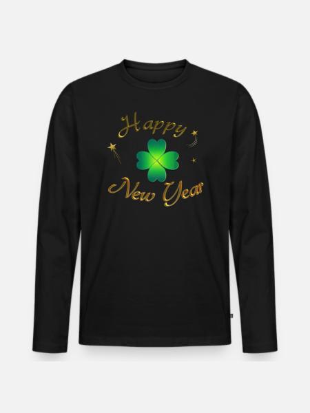 Happy New Year - Männer Premium Bio Langarmshirt - Schwarz