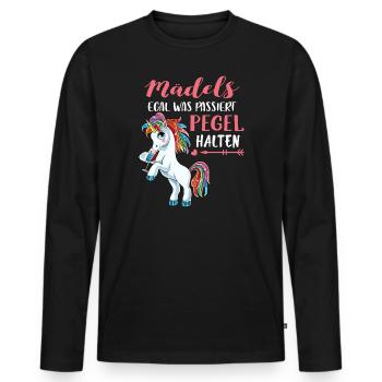 Mädels Egal Was Passiert Pegel Halten Wein Einhorn - Männer Premium Bio Langarmshirt - Schwarz - Vorne - Nico (187cm)