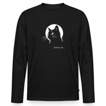 Bonne chance, chat noir, superstition, chance, malheur - T-shirt manches longues Premium bio Homme - noir - Devant - Nico (187cm)