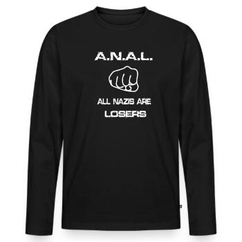 Antiracisme Droits de l’homme Slogan antifasciste - T-shirt manches longues Premium bio Homme - noir - Devant - Nico (187cm)