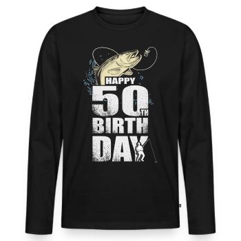 Anglergeschenk Happy 50th Birthday 50. Geburtstag - Männer Premium Bio Langarmshirt - Schwarz - Vorne - Nico (187cm)