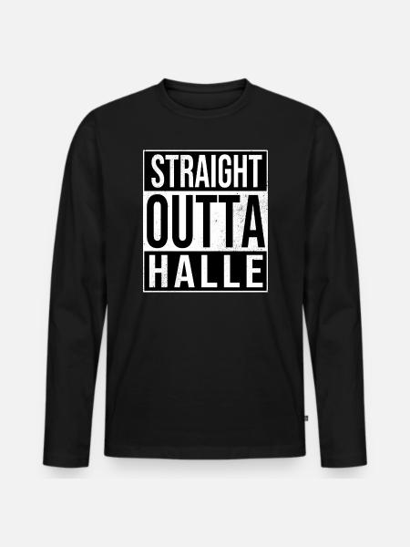 Straight Outta Halle an der Saale - Männer Premium Bio Langarmshirt - Schwarz