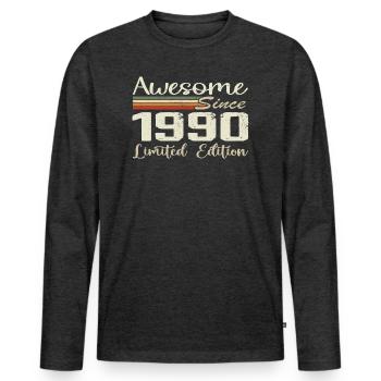 Anniversaire 34 Ans Millésime 1990 Cadeau 1990 - T-shirt manches longues Premium bio Homme - anthracite chiné - Devant - Nico (187cm)