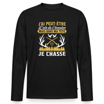 Dans ma tête je chasse - T-shirt manches longues Premium bio Homme - noir - Devant - Nico (187cm)