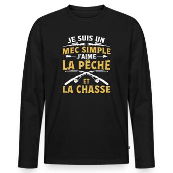 Je Suis Un Mec Simple J'aime La Pêche Et La Chasse - T-shirt manches longues Premium bio Homme - noir - Devant - Nico (187cm)