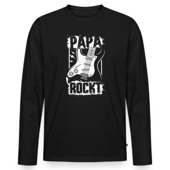 PAPA ROCKT Rock Roll Musik Gitarre Vatertag - Männer Premium Bio Langarmshirt - Schwarz - Vorne - Nico (187cm)