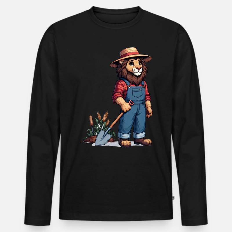 Cute Lion Farmer - Männer Premium Bio Langarmshirt - Schwarz