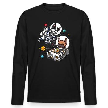 Bouledogue français astronaute espace chiens - T-shirt manches longues Premium bio Homme - noir - Devant - Nico (187cm)