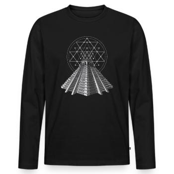 Aztec Mayan Pyramid Ancient Sacred Geometry - Men's Premium Organic Long Sleeve Shirt - black - Front - Nico (187cm)