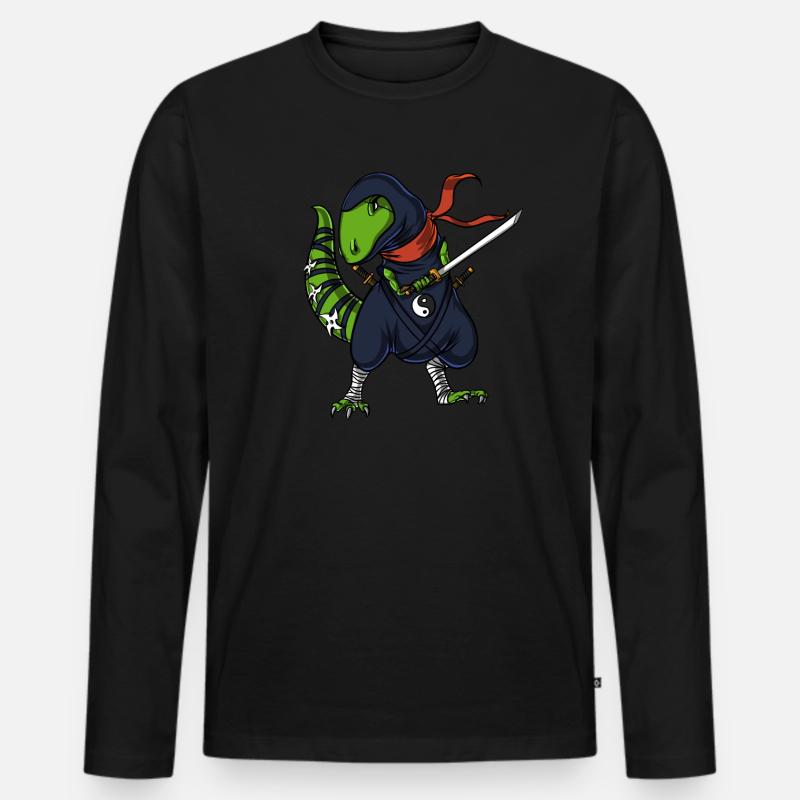 T-Rex Dinosaurier Ninja Krieger Samurai - Männer Premium Bio Langarmshirt - Schwarz