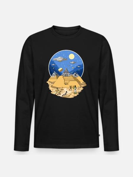 UFO Aliens Egyptian Pyramids - Men's Premium Organic Long Sleeve Shirt - black