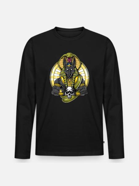 Egyptian God Wolf Anubis Skull - Men's Premium Organic Long Sleeve Shirt - black