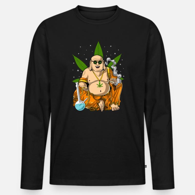 Buddha, der Unkraut raucht - Männer Premium Bio Langarmshirt - Schwarz