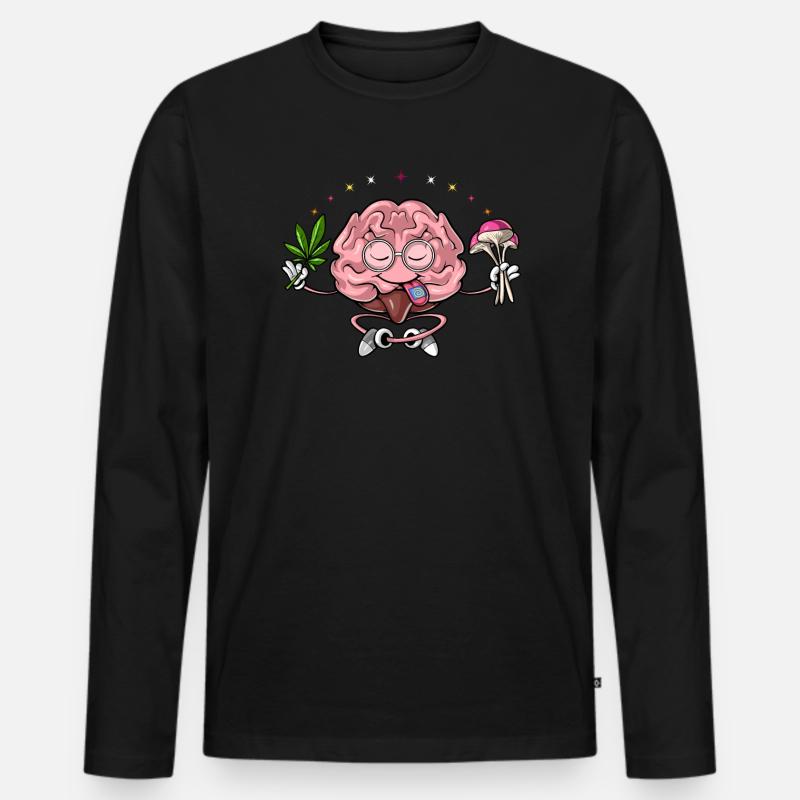 Gehirn Psychedelic Trip - Männer Premium Bio Langarmshirt - Schwarz