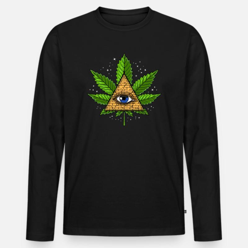 Unkraut Blatt Illuminati Pyramide - Männer Premium Bio Langarmshirt - Schwarz
