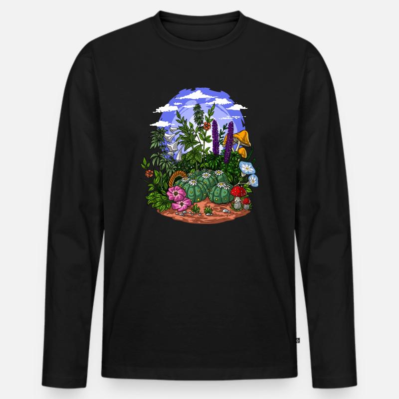 Psychedelischer Naturgarten - Männer Premium Bio Langarmshirt - Schwarz
