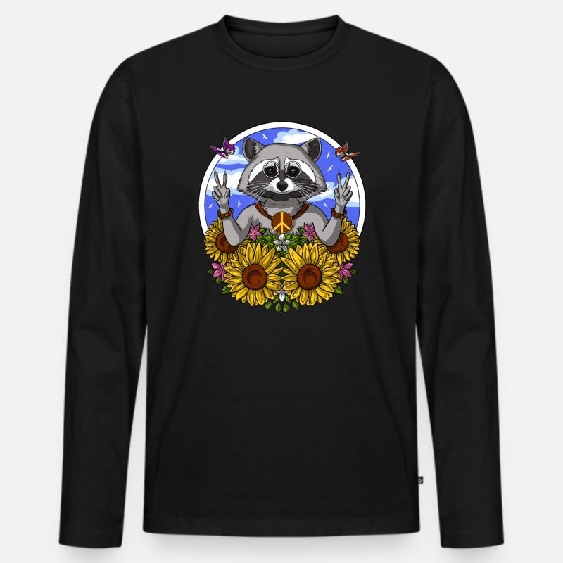 Hippie-Waschbär - Männer Premium Bio Langarmshirt - Schwarz