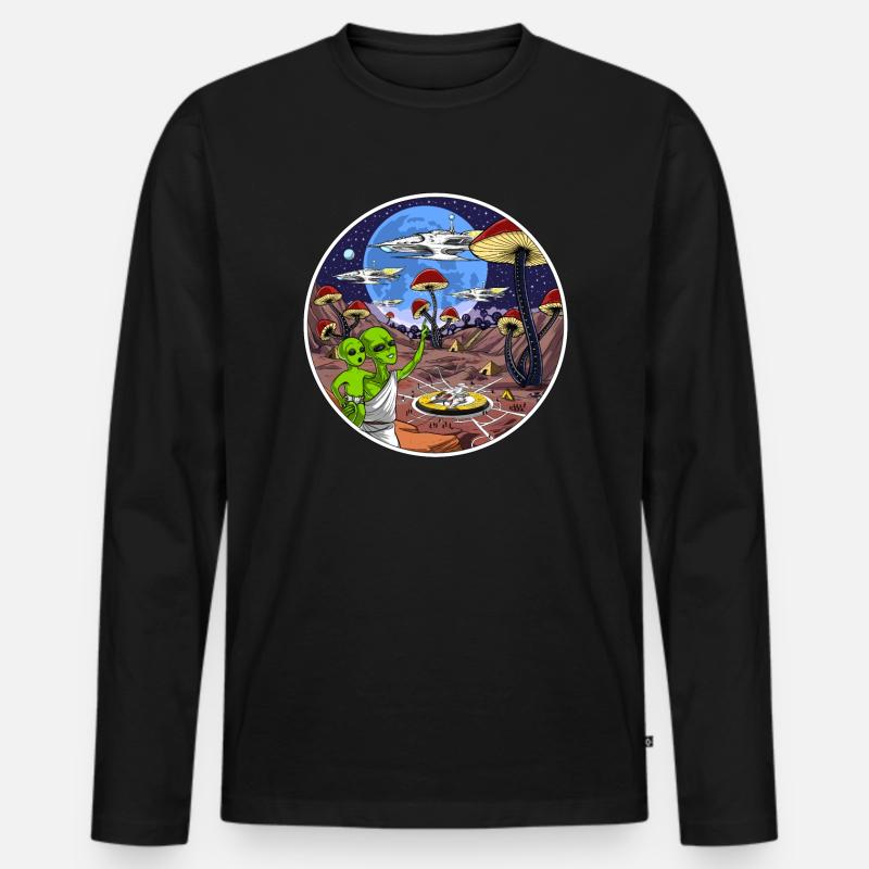 Psychedelische Alien Magic Mushrooms - Männer Premium Bio Langarmshirt - Schwarz