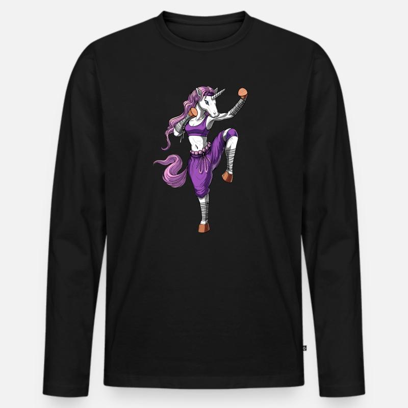 Einhorn Kickboxen Ninja - Männer Premium Bio Langarmshirt - Schwarz