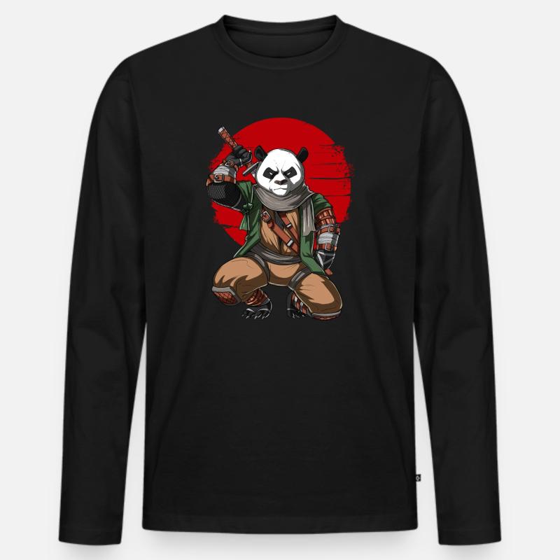 Panda Bär Ninja Samurai - Männer Premium Bio Langarmshirt - Schwarz