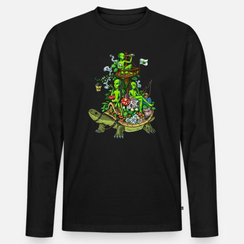 Psychedelic Aliens Trip - Männer Premium Bio Langarmshirt - Schwarz