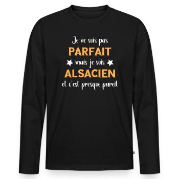 Je ne suis pas parfait mais alsacien - T-shirt manches longues Premium bio Homme - noir - Devant - Nico (187cm)