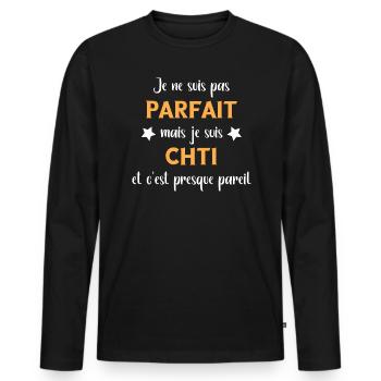 Je ne suis pas parfait mais chti - T-shirt manches longues Premium bio Homme - noir - Devant - Nico (187cm)